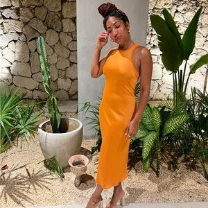 House of Harlow 1960 Vibrant Orange Midi Dress